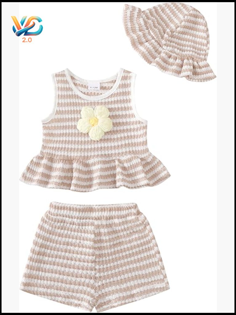 Sleeveless Ruffle Tank Top Shorts Set With Hat Baby Girl Summer Outfit